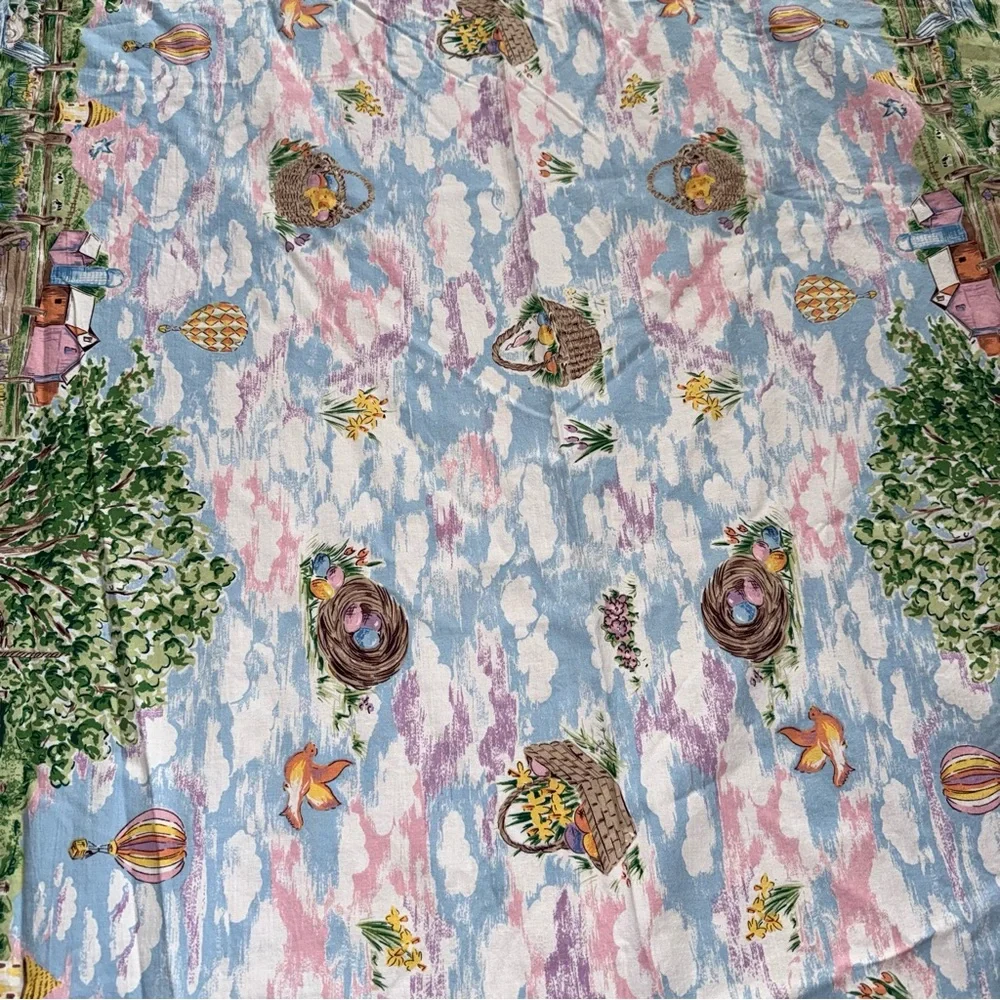 Easter Tablecloth Spring Rabbits Baskets In Garden Oval Cotton 54
